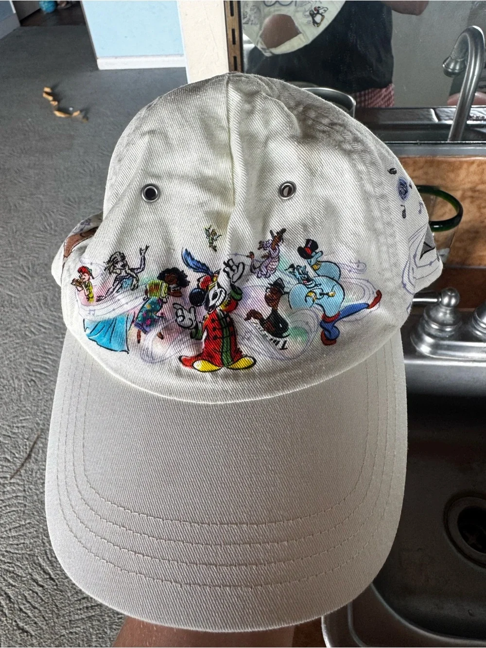 Disney White Cartoon Character Baseball Cap with Multicolor Print